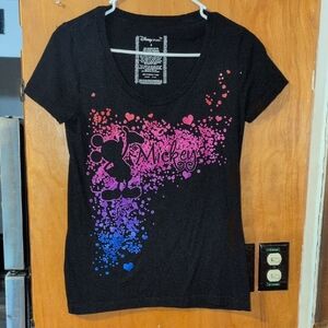 Disney Mickey Mouse Black T-Shirt with Pink and Purple Design